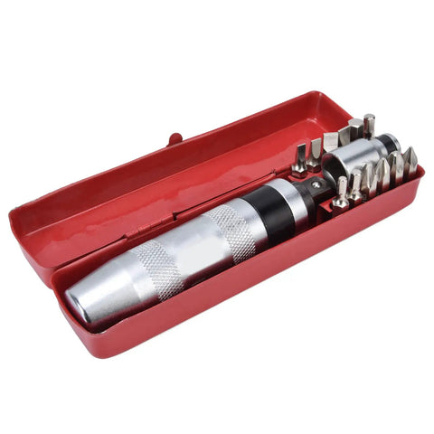 Heavy Hitter Manual Impact Driver Set Half Inch Square To Hex Reversible Wrench in red storage case with multiple bits.