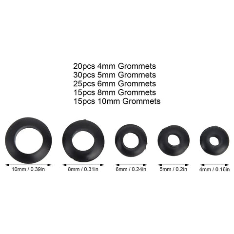 105 Piece Rubber Grommet Set For Wiring, Plumbing, And Cables, Guards Wires From Friction, Built Tough Rubber Construction, Five-Size Variety For Easy Replacement And DIY Projects, 5 sizes 4mm to 10mm