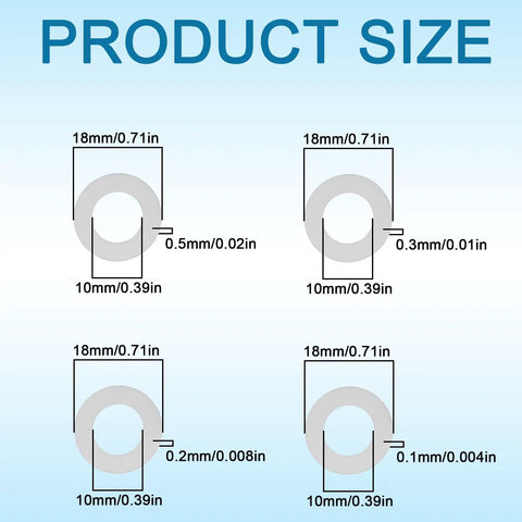 Diagram of M10 X 18mm Shim Washer Set 304 Stainless Steel Precision Spacing Washers 0.1mm to 0.5mm thickness
