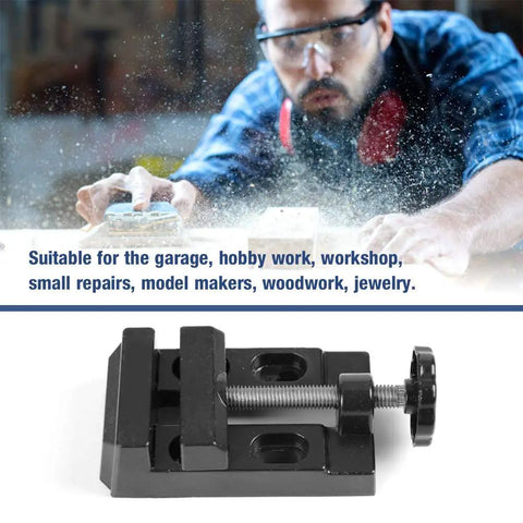 Mini Bench Vise Clamp With Aluminum Alloy Construction For Pro Grade Precision Drilling And Small Repairs, tool displayed on workbench