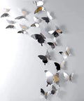 3D Mirror Butterfly Wall Decor Kit With 48 Removable Stickers In Silver Finish Large 11 Cm Medium 8 Cm Small 6.5 Cm For Bedroom Living Room Party School And Bathroom Decor displayed on a wall