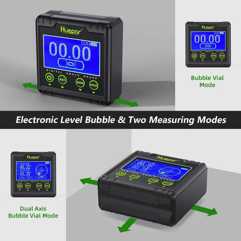 Display of Digital Angle Gauge Protractor With Dual Axis Bubble Level, LCD Inclinometer, V-Groove Magnetic Base, 0.01°