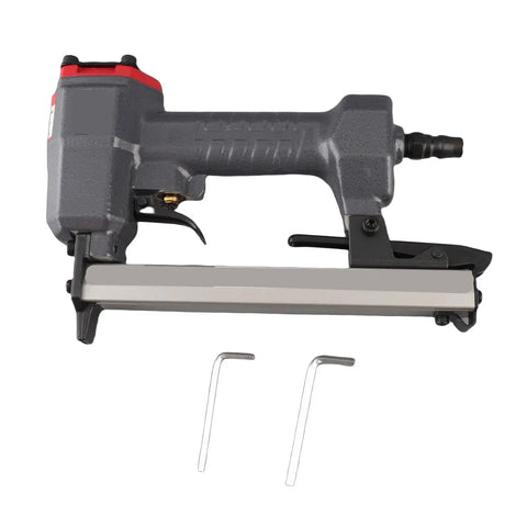 Heavy Duty Pneumatic Brad Nailer With 100 Nail Capacity And Slick Jam Clearing Tech For Smooth Carpentry Woodworking And Diy Projects, top view with two hex wrenches.