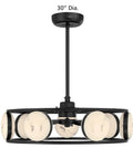 Matte Black Jewelry Inspired Chandelier Ceiling Fan With Integrated Led Lighting And Remote Featuring Faux Alabaster Accents, 30 inch diameter.