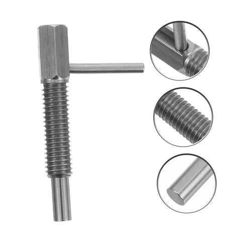 No Fuss Stainless Steel Spring Loaded Indexing Plunger Pin With Slick Retractable L Shape Handle Knob For Toolboxes Window Screens And Home Gym Rigs Built Tough, showing hex head and threaded shaft.