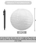 Six Inch White Paper Lanterns Set Of Six Hanging Round Lanterns For Birthday Party Wedding Christmas Bridal Home Decor Chinese Japanese Style Easy To Hang And Reusable shown with pen for size comparison