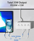 Heavy Duty 10in1 Usb Charging Station With PD 20W Fast Charging showing total output of 35W with six ports and a tablet.