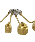 Four Cap Vacuum Pump Cap Kit With Connected Ring: 1/2 Inch Acme, 1/4 Inch SAE, 1/2 Inch SAE, and 3/8 Inch SAE, brass caps