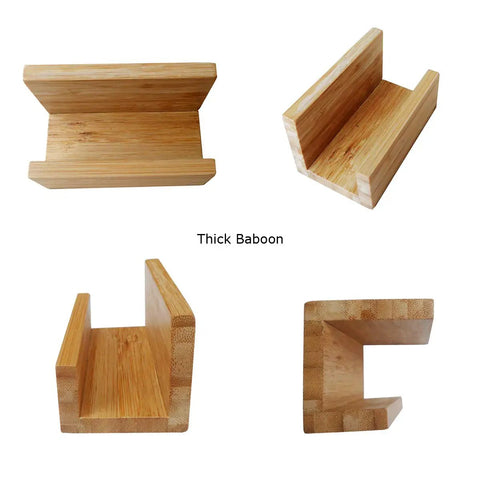 Two Pack Bamboo Pen Holder And Card Stand Set For Home Office And School, showing natural bamboo card stand design.