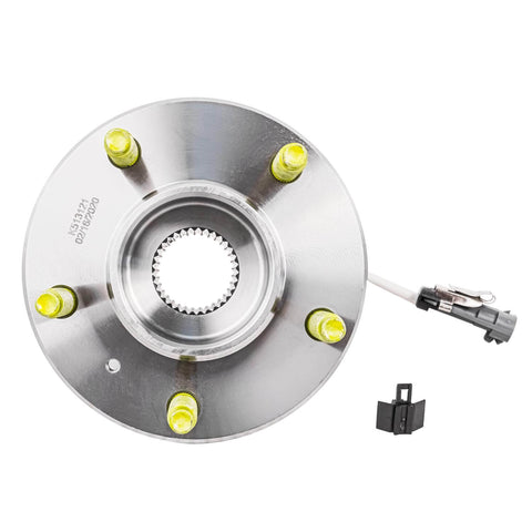 2-Pack Front Wheel Hub Bearing Assemblies for GM FWD Cars, front view showing 5-bolt design and ABS sensor connector