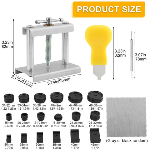 Watch Press Tool Set With 18 Molds Case Closer Crystal Press And Battery Replacement Repair Kit components display