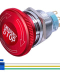 Stainless Steel 22mm Latching Emergency Stop Push Button Switch 1NO 1NC 12-250V 3A with Connection Plug for Industrial Machinery