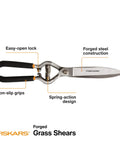 Pro Grade Forged Grass Shears For Precise Edging And Thick Sod Spring Action Opens Blades After Each Cut with steel construction
