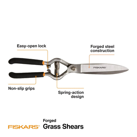 Pro Grade Forged Grass Shears For Precise Edging And Thick Sod Spring Action Opens Blades After Each Cut with steel construction