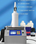 Heavy Duty Digital Liquid Filling Machine With Stainless Steel Housing Straight Up Hella Fast At 13 Liters Per Minute on display with a white bottle.