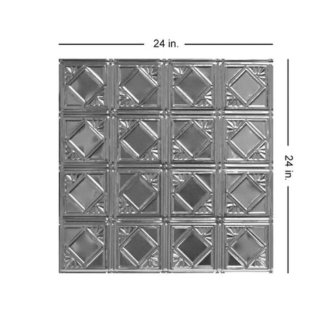 2x2 Ft Tin Plated Steel Wall And Ceiling Panels Kit - Nail Up Metal Tiles, Silver Brushed Finish, 24x24 inch panel