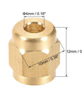 Front view of brass tubing nut for M8x4mm compression fittings; hex body, 16pcs