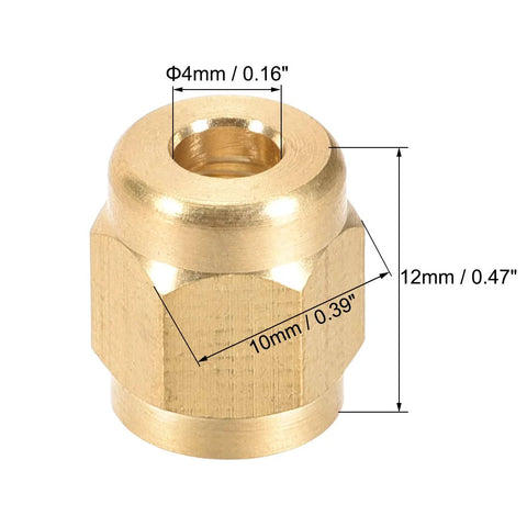 Front view of brass tubing nut for M8x4mm compression fittings; hex body, 16pcs
