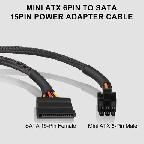Mini ATX 6 Pin To SATA 15 Pin Power Conversion Cable 45cm And 15cm For SATA HDD SSD And Optical Drive Expansion Compatible With CT1250 ECT1205 ECT1250 QCT1250 QCS1250 Cases, braided cable