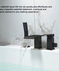 Roman Tub Faucet Deck Mount Waterfall Tub Faucet Matte Black With Hand Shower Sprayer Three Hole Set Includes Hot And Cold Hoses