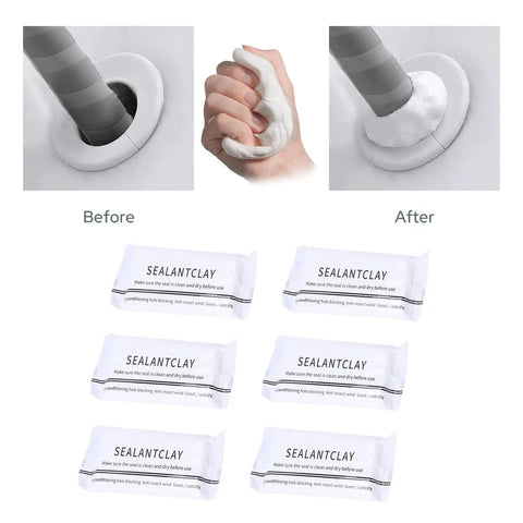 6-Pack Waterproof Sealant Mastic For Quick Wall And Drain Repairs, Moldable Sealing Clay For Holes And Leaks, Easy To Shape And Apply, Dries Solid In 2-3 Days, Patch Up Sinks, Pipes, AC Lines And Plumbing Fixes