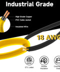 18 AWG wires with high-grade copper and PVC jacket for 50 Foot LED Construction String Lights 75W 7500LM Industrial Grade Work Lights