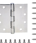 Six Pack 4.5 Inch By 4.5 Inch Heavy Duty Stainless Steel Door Hinges With Ball Bearing, 3mm Thick, Square Corner, with screws
