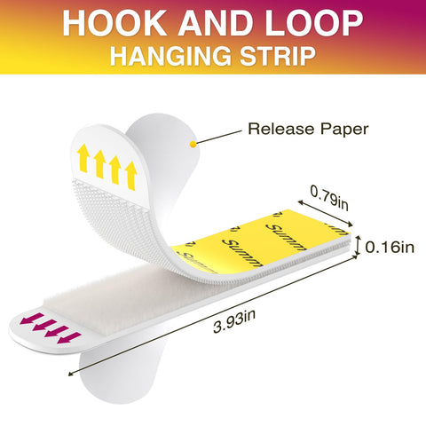 Diagram of Heavy Duty Picture Hanging Strips XL 20 Pairs 40 Strips Damage Free Hanging No Nails showing dimensions and adhesive