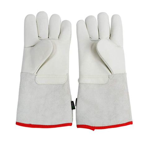 Pair of cryogenic LN2 liquid nitrogen protective gloves for work, 13.8 inch 35 cm long, ultra insulated, lightweight, gray.