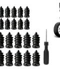 All-In-One Tire Repair Nails Kit For Cars, Motorcycles, And Trucks With 2 Sizes, DIY Friendly Plug Kit For Quick Puncture Fixes, Box And Screwdriver Included, 20 Pieces Of Rubber Nails For No-Fuss Quick Fix, Tool-Free Seal, shown with screwdriver and tire illustration