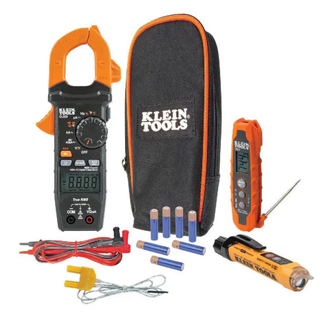 HVAC Pro Kit With Digital Clamp Meter Dual IR And Probe Thermometer And Dual Range Non Contact Voltage Tester With Flashlight