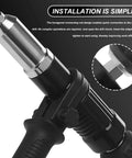 Rivet Gun Adapter Kit For Cordless Drill Riveter With 2.4mm 3.2mm 4.0mm 4.8mm Rivet Heads, close-up on hexagonal connecting rod
