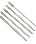 5 Piece Long Screwdriver Bits Set With Strong Magnetic Hold And Extra Tough Alloy Steel Construction For Electric Drill Driver Manual Use Featuring 1/4 Inch Hex Shank PH1 And PH2 Tips For Super Fast High Torque Fastener Jobs That Rock, five long PH bits