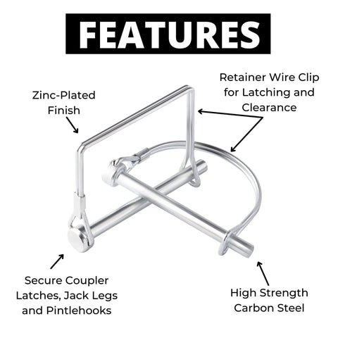 Pack Of Ten Heavy Duty Trailer Pins Two And Three Quarter Inch Long By One Quarter Inch Wide With PTO Pins Lock Pins