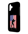 Dope Biathlon Themed iPhone 16 Case with USA flag, skier silhouette for men and women biathlon lovers, skiing humor winter sports gear
