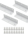 Heavy Duty Stainless Steel White Corner Brackets Set Of 4 With Screws, L Shaped Furniture Braces, 4 X 1 X 1 Inches, 2mm Thick