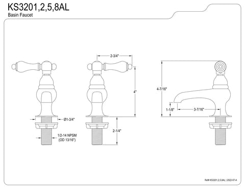 Restoration Basin Faucet With Drip-Free Ceramic Cartridge, Polished Chrome, Two-Hole Installation, schematic dimensions