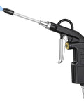 Heavy Duty Industrial Air Blow Gun With One Steel Extension Tube For Tight Squeeze Spots All Metal Construction Uses A Quarter Inch Npt Quick Connect to easily clear dust.