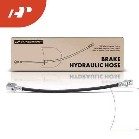 Rear Center Brake Hydraulic Hose For Classic GM Vehicles Compatible With Chevrolet, GMC, Buick, Cadillac, Pontiac And Oldsmobile Models Including C10 C20 C30 Impala Camaro Blazer Seville Firebird And More shown with packaging
