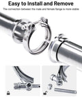 4 Pack V Band Clamp With Flange 2.75 Inch 304 Stainless Steel Set for Easy Install on Exhaust Piping, close-up of clamps and flanges