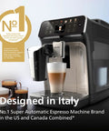 Fully Automatic Espresso Machine With 12 Hot And Iced Coffee Picks Straight Up Home Barista Game Changer Featuring Silent Brew Tech Auto Milk Foam And Ceramic Grinder For Smooth Daily Sips In Glossy Black Chrome on kitchen counter with coffee drinks