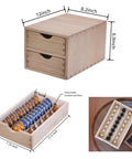 Double Tier Wooden Coffee Maker Stand With Pull Out Storage Drawer For K Cups And Capsules Countertop Brew Organizer Rack with dimensions.