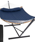 Portable Outdoor Hammock With Stand And Carrying Bag Heavy Duty Camping Hammock With Soft Pillow Stable Balance Ropes Dark Blue
