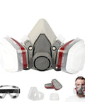 Pro Grade All In One Heavy Duty Respirator Mask With Filters And Safety Glasses, Includes 20 Spare Dust Pads, Reusable Half Face Spray Paint Mask For Painting Sanding Welding Woodworking Dust And Construction