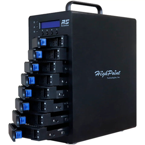 Heavy Duty 8 Bay Thunderbolt 3 Raid Enclosure Supporting Full Raid Arrays With 40 Gbps Bandwidth, eight hot swappable trays.