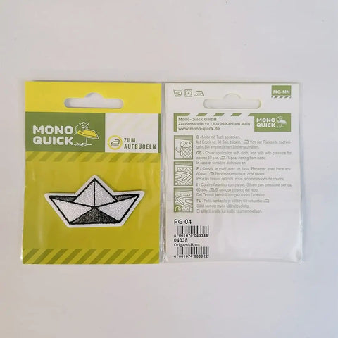 White Origami Boat Iron On Patch For Clothing And Custom Gear Simple Folding Ship Applique On Packaging