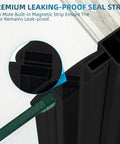 Close-up of premium leaking-proof seal strip on Slick Matte Black Frameless Pivot Shower Door Featuring Thick Clear Tempered Glass.
