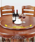 32 Inch Large Wooden Lazy Susan Turntable 360 Degree Rotating Serving Tray on dining table with wine and plates