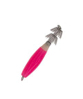3.75 Inch Pink Fluorescent Squid Jigs Kit With Swivel Hook Assembly, glow PVC body, dual sharp hooks for night fishing.