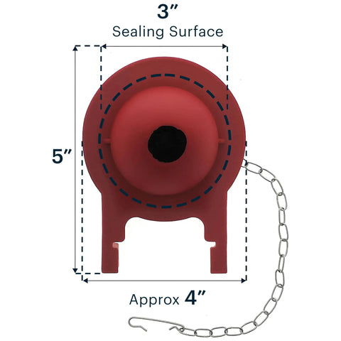 Two Pack Toto Toilet Flapper Replacement Kit for 3 Inch Flappers, red rubber, stainless steel chain, dimensions shown